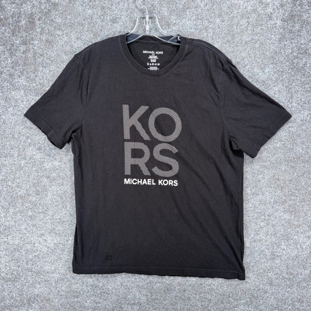 Michael Kors mens Size Large Black Logo Graphic T Shirt Short Sleeve 100% Cotton